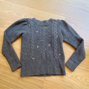 Something Navy Puff Sleeve Wool Blend Sweater Cable Knit Embellished Small